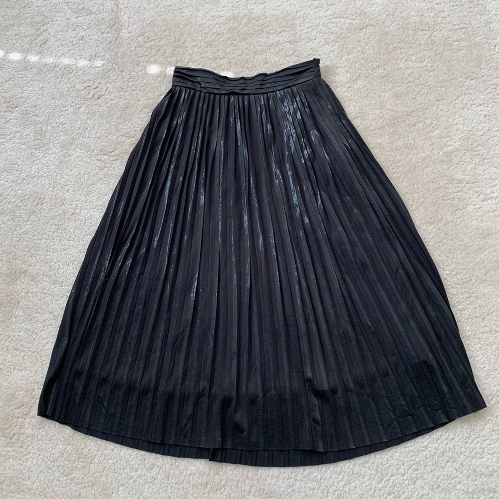 French Connection Black Metallic Pleated Skirt